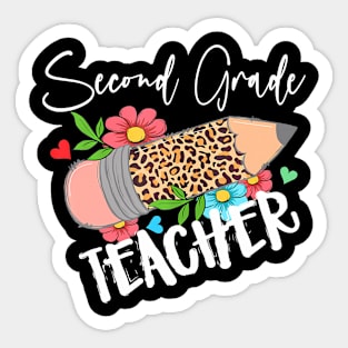 Second Grade Teacher Leopard Pencil 2nd Grade Women Teacher Sticker